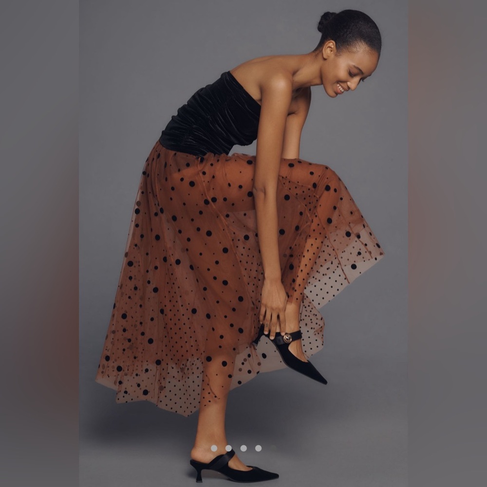 Anthropologie Brown Polka Dot Tulle Maxi Skirt - Picture 5 of 6